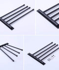 4 Arm Swivel Towel Bar Matte Black Stainless Steel SUS 304 Wall Mount Towel Rack Holder Space Saving Bathroom Organizer