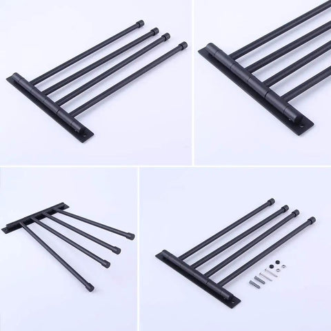 4 Arm Swivel Towel Bar Matte Black Stainless Steel SUS 304 Wall Mount Towel Rack Holder Space Saving Bathroom Organizer