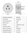 Two Pack Smart Plug That Just Works WiFi Outlet 16A 2200W Max front and side view with dimensions and specifications