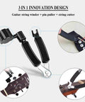 Amazon 3-in-1 guitar maintenance tool with black handles: string winder, pin puller and string cutter.