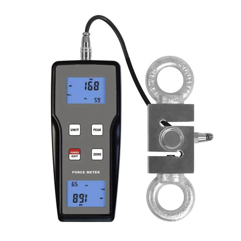 Handheld Digital Pull And Push Tester Gauge For Electronics And Building Hardware, 9800 N Force Range, 0.5 Percent FS Accuracy, 4 Digit LCD Display, Easy Readout, Multiple Unit Conversion For Precise Tension And Compression Testing with load cell and ring hooks