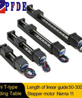 Mini T Linear Slide Stage With 50-300mm Stroke, Preinstalled 28mm Stepper, Compact Desktop Printer Ready Motion Platform For Small Automation Fixtures And Precise Linear Motion, black aluminum rail with NEMA 11 motor