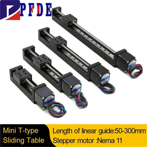 Mini T Linear Slide Stage With 50-300mm Stroke, Preinstalled 28mm Stepper, Compact Desktop Printer Ready Motion Platform For Small Automation Fixtures And Precise Linear Motion, black aluminum rail with NEMA 11 motor