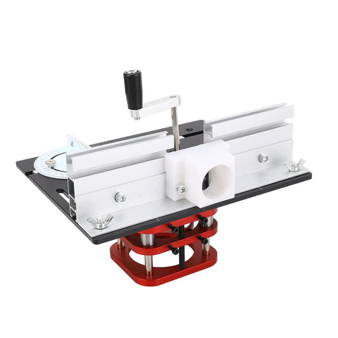 Hella Sturdy Heavy Duty Manual Router Table Base With A Slick 51 Millimeter Lift Mechanism Fits 64 To 66 Millimeter Motor Diameters, detailed view of the lifting mechanism and adjustable parts.