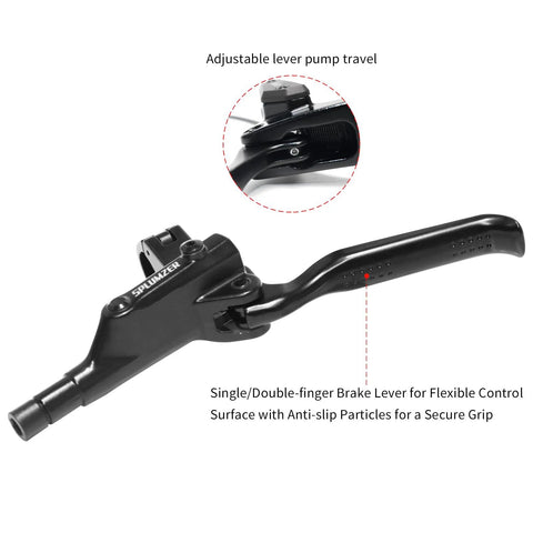 Black hydraulic brake lever for e-bike mountain bike, front brake, with adjustable lever travel and textured grip.