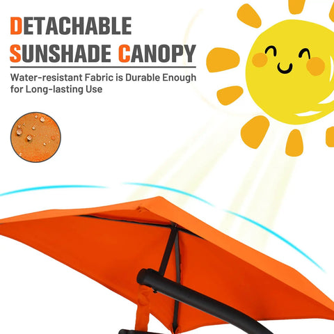 Outdoor Hanging Chaise Lounge Chair For Patio With Removable Canopy Cushions And Anti Toppling Rope Arc Hammock For Poolside Backyard Garden Or Porch Comfort showing detachable sunshade canopy.