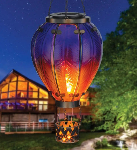Purple Solar Hot Air Balloon Lantern Hanging LED Lit Outdoor Light For Garden Patio And Pathway Waterproof Portable Decorative Lamp Made Of Metal And Glass