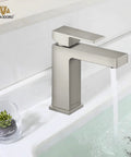 Brushed Nickel Single Hole Bathroom Faucet With Pop Up Drain, Single Handle Vanity Sink Faucet, Deck Plate Included in use