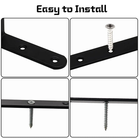 Beefy Heavy Duty Stainless Steel L Brackets For Shelves Set Of 4 with screws and anchors, black finish, easy installation demonstration