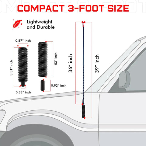 3 Foot Fiberglass CB Radio Antenna Built Beefed Up With 1000 Watt Power shown on vehicle diagram