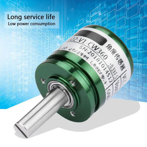 Angle Sensor For Hall Effect Tech Full Circle Rotatable 0 To 360 Degrees 0 To 5V Output 12 Bit Resolution DC 5V Supply, green metal shaft sensor