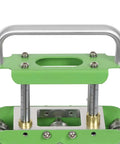 Close-up view of Pro Grade Green V Shaped Hand Sheet Metal Bender with Edge Bead Roller and Scale for metal roofing panel bending