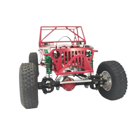 Front view of a red Beefy One Sixteenth Full Tube Metal RC Chassis Frame Roll Cage Upgrade for buggy cars C14 C24 and C24 1.