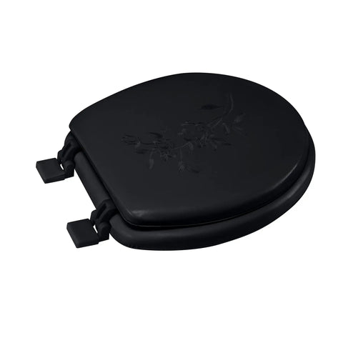 Hella Soft Standard Round Toilet Seat With A Heavy Duty Decorative Vinyl Lid And Quick Install Non Slip Hinges Super Comfy Padding Premium Matte Black Finish