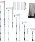 Premium Paint Roller Kit With Adjustable Stainless Steel Pole Effortlessly Reach High Walls And Ceilings Ladder Free Home Painting Projects Smooth Finish Weekend Warrior Approved Easy Setup with varied pole lengths shown.