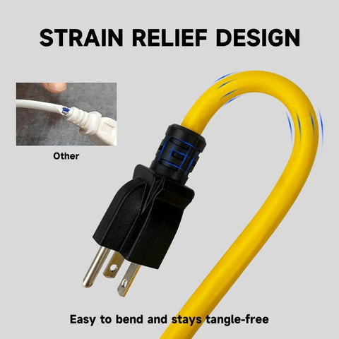 Heavy Duty 50 Feet 12/3 SJTW Outdoor Extension Cord NEMA 6 20 P R 20A 250V Yellow 12 Gauge Copper Power Cable For Indoor And Outdoor Use Tools And Equipment Weatherproof And Rugged T Blade Female Connector with strain relief design