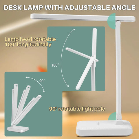 LED Desk Lamp With Touch Control For Reading No Flicker Three Color Modes Foldable Compact Space Saving Desk Light For Office Home Dorm Eye Care USB DC5V 1A
