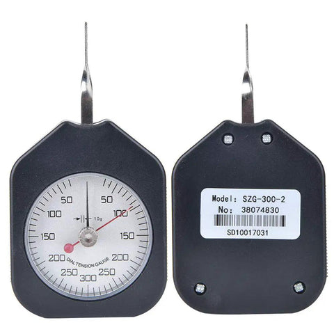 Double Needle Dial Tension Meter Grams Force Tensiometer For DIY And Machine Shop, Portable Plastic Gauge For Accurate Spring Load Testing, Valve Micro Switch And Electronic Component Diagnostics, front and back view
