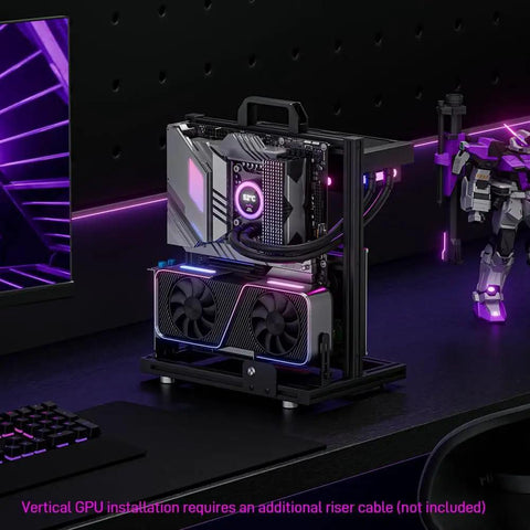 Open Air Aluminum PC Test Bench Case With Open Frame Chassis, Dope Airflow, DIY Techbench Layout, desktop setup view