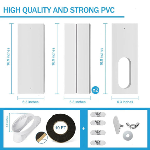 Portable Air Conditioner Window Kit with Adjustable Window Seal and Sliding Track, Includes 4 Plates, 5.9 Inch Hose Coupler