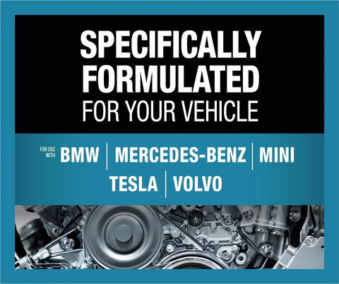 Top Shelf Heavy Duty G48 Antifreeze And Coolant Ready To Go 50 50 Mix Low Silicate Phosphate Free Rock Solid Protection For Aluminum Radiators And Hose Lines Bulk Case Of Six Gallons label showing compatibility with BMW, Tesla, and Volvo vehicles.