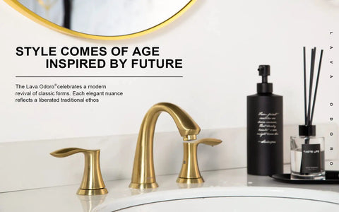 Brushed Gold 3 Hole 8 Inch Widespread Bathroom Faucet With Two Handles, Easy Install, Solid Brass Construction on Vanity