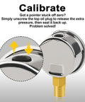 2-inch stainless steel pressure gauge, glycerin-filled, brass 1/4" NPT lower mount for pool sand filter systems