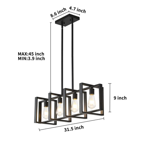 Dope Farmhouse Rectangle Chandelier For Dining Rooms And Kitchen Islands, 31.5 Inch Modern Linear Hanging Light Fixture In Matte Black