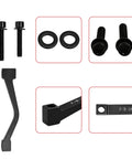 Two Pack Post Mount Disc Brake Adapter For 180mm Rotors showing screws, adapters, and washers, CNC Machined 7075 Aluminum