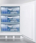 Pro Grade White Upright Freezer Thirty Two Inches Tall Ada Accessible Build With Beefy Factory Lock showing organized medical gear in drawers.