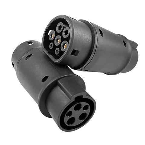 Hella Reliable EV Charger Adapter J1772 To Type 2 Socket IEC 62196 connectors side view with multiple pins.