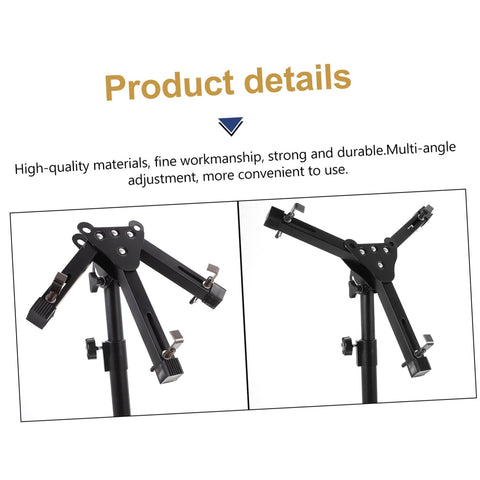 Folding Snare Drum Stand With Adjustable Height Tripod Base Heavy Duty Black Steel Practice Rack Quick Setup For Beginners showing multi-angle adjustments and strong, durable material.