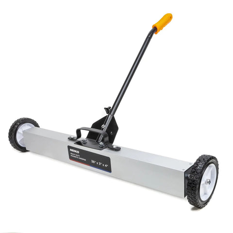 36 Inch Magnetic Pickup Sweeper With Wheels Adjustable Handle Floor Magnet And Heavy Duty Magnet To Scoop Nails And Debris 55 Pound Capacity For Quick Job Site Cleanup On Construction Or Workshop Floors