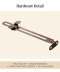 Solid 6 Inch Antique Copper Adjustable Friction Lid Stay With Slick Turn Knob For Quick Right Or Left Hand Swap No Sweat Setup For Vintage Furniture Fixups And Shop Projects hardware detail with a copper finish.