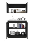 Modern Two Piece Storage Cabinet With Thick Engineered Wood And Matte Black Finish For Kitchen Hallway Or Closets A Real Deal Space Saver That Is Totally Dope And Built Different with jars and kitchen items.