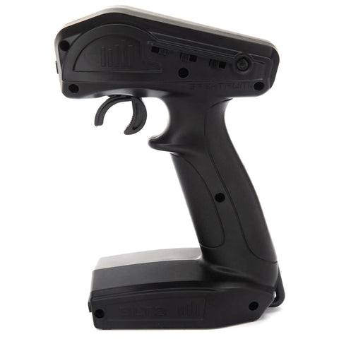 Side view of SLT3 3 Channel 2 4 GHz RC Radio Transmitter Only With Adjustable Steering Trim Throttle Limits And Steering Rate