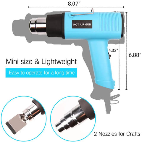 Powerful 1200W Heat Gun With Dual Temperature Settings 60C To 500C Heats Up Fast To 932F Includes 2 Nozzles For Crafts