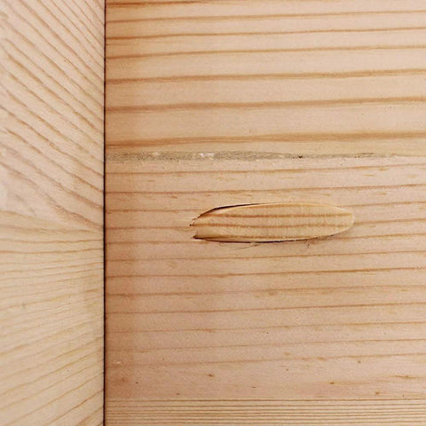 100 Pack Solid PinePocket Hole Plugs For Pocket Hole Jig And Woodworking Projects in use, showing embedded plug in wood surface