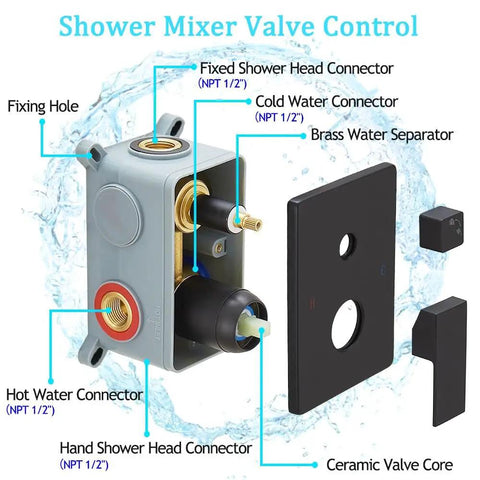 Heavy Duty Matte Black Shower Faucet Set With Swanky Rain Shower System And High Pressure Handheld Square Shower Head Wall Mounted Bathroom Combo Kit Built Straight Up Solid To Guarantee Zero Sweat And Smooth Shower Sessions For Years