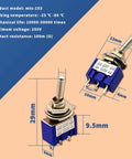3 Position SPDT Mini Toggle Switch On Off On 3 Pin 6A at 125V and 3A at 250V Micro Toggle Switch for Arduino Projects With Durable Metal Housing Great For DIY Electronics Maker Projects and Arduino Experiments. 29mm size, blue metal body