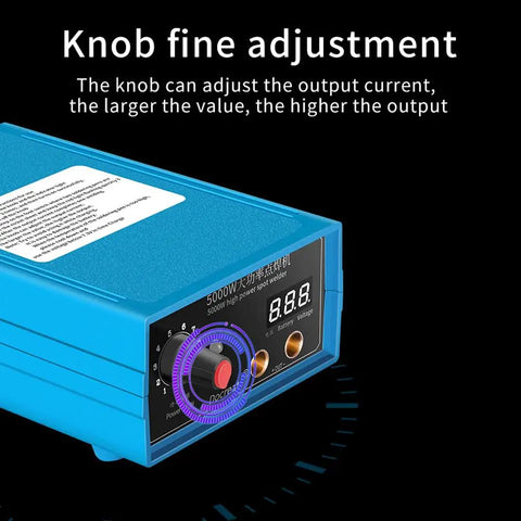 Beast 5000W Battery Spot Welder with adjustable knob and display, showing 10 level power adjustment