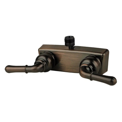 RV And Mobile Road Trip Ready Shower Valve With Hand Held Shower Kit In Oil Rubbed Bronze Two Handle Wall Mount Four Inch Valve