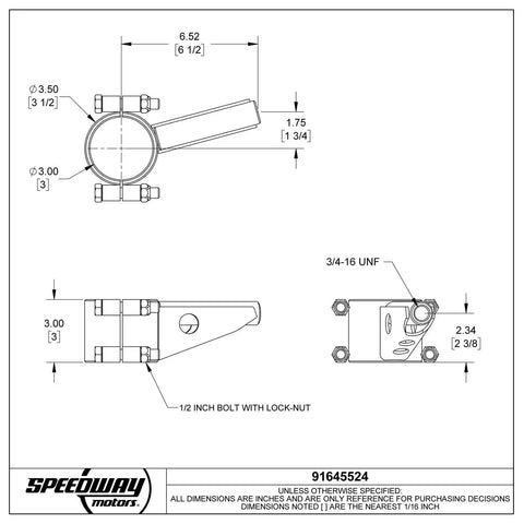 3 Inch Axle Tube Clamp On Bracket For Rear Track Bar Mount, Steel Construction, Fits 3 Inch Diameter Axle Tubes, Clamp-On Installation, No Welding Needed, Ideal For Panhard Bar And Track Bar Suspension Systems, dimensioned drawing