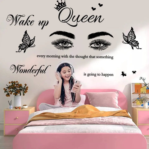 Wake Up Every Morning With The Thought Something Wonderful Is Gonna Happen Inspirational Quote Wall Decal in bedroom