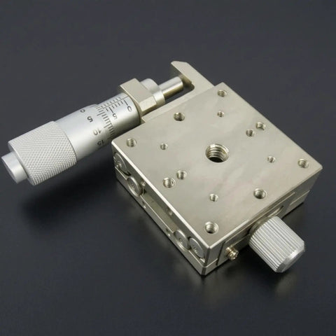 Manual XY Linear Guide Stage With Fine Knob Control Two Axis Precision Sliding Table For Optical Setups Lab Fixtures Prototyping Smooth Ball Bearing Rail And Accurate Positioning, stainless steel stage with micrometer knobs
