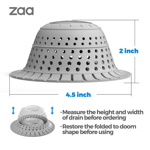 Silicone Collapsible Bathtub Drain Hair Catcher And Protector For Popup And Regular Drains with measurements