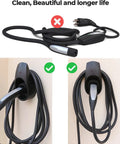 Tesla EV Charger Holder Wall Mount Kit With Cable Organizer And Charger Slot NACS Compatible Dock showing organized cables