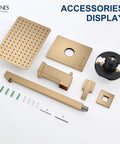 KENES Champagne Bronze Shower Set with Tub Faucet, Square Tub Shower Trim showing accessories including shower head and components.