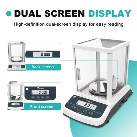 Dual-display Analytical Balance 500g Capacity With 0.001g Precision, Digital Lab Scale For Chemistry and Jewelry with glass shield.