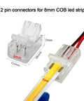12 Pack 8mm COB LED Strip Light Connectors 2 Pin Solderless Transparent Adapter With Wire for LED Tape